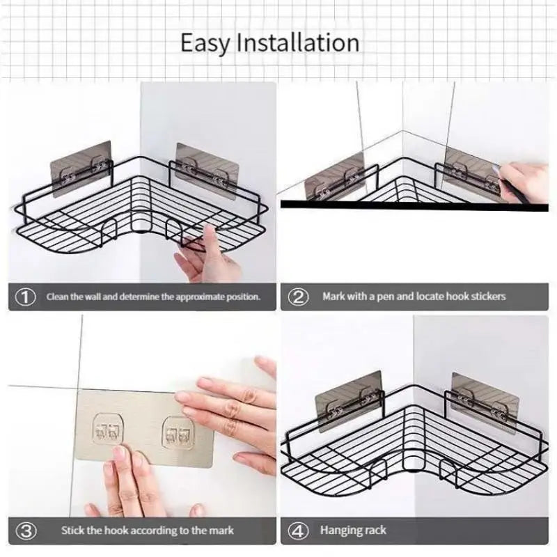 Wall-Mounted Bathroom Shelf, Shower Shelf, Shampoo Storage Rack, Kitchen Spice Corner, Punch-Free, Accessories 