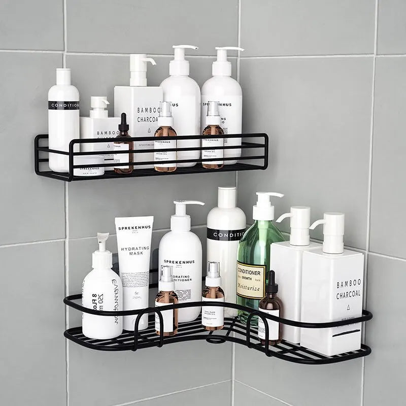 Wall-Mounted Bathroom Shelf, Shower Shelf, Shampoo Storage Rack, Kitchen Spice Corner, Punch-Free, Accessories 