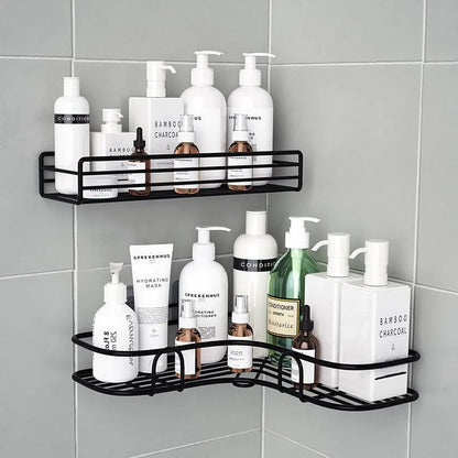 Estante de baño de pared, estante de ducha, estante para champú, rincón para especias de cocina, sin perforaciones, accesorios 
