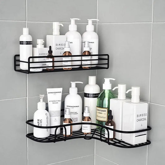 Estante de baño de pared, estante de ducha, estante para champú, rincón para especias de cocina, sin perforaciones, accesorios 