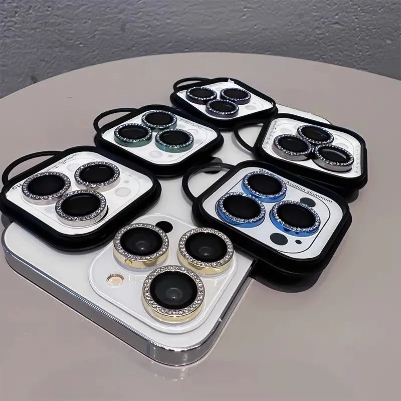Protector de lente de cámara con brillo de diamante, minicubierta trasera, anillo de vidrio, Fil, iPhone 12, 13, 14, 15 Pro Max, 14, 15 Plus 