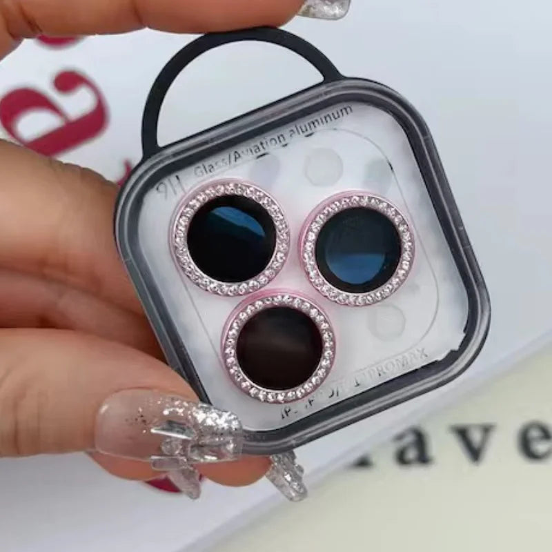 Protector de lente de cámara con brillo de diamante, minicubierta trasera, anillo de vidrio, Fil, iPhone 12, 13, 14, 15 Pro Max, 14, 15 Plus 