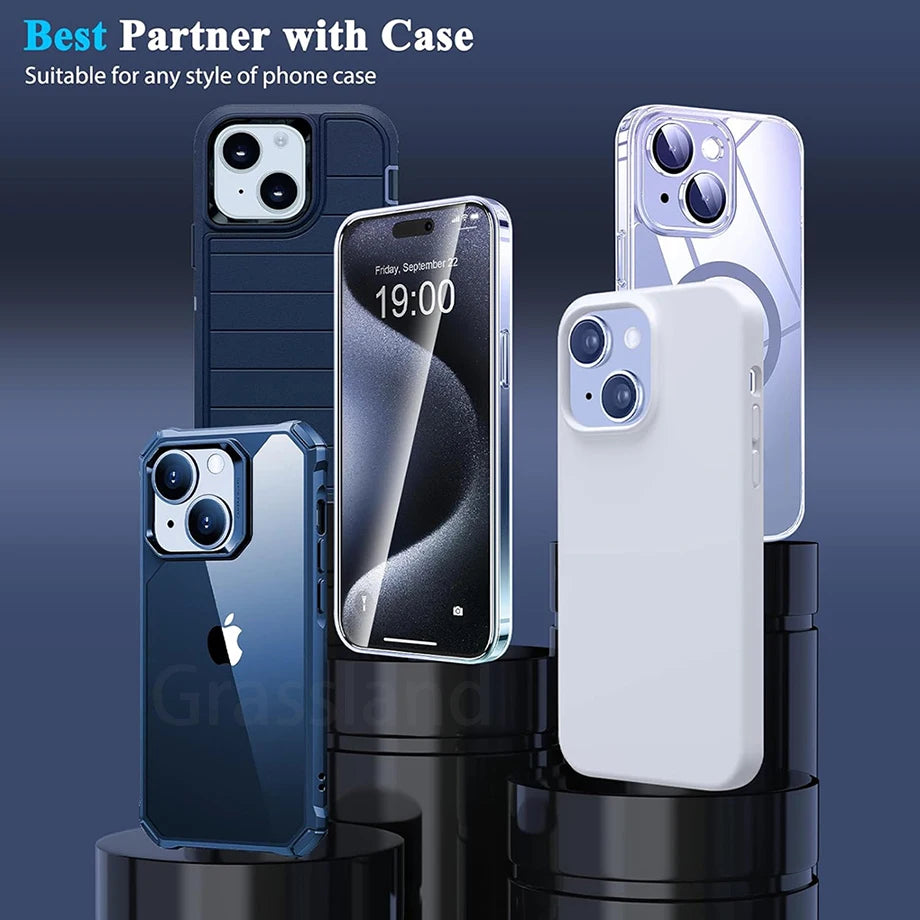 Protetor de Tela de Vidro Temperado para iPhone, Película Protetora, 15, 14, 13, 12, 11 Pro Max, 6, 7, 8 Plus, X, XS, XR, 4Pcs