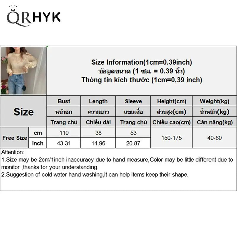Hollow Out Knitted Pullovers for Women Round Neck Solid Casual Top Y2K 