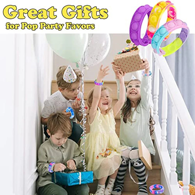 Pulseira Fidget de silicone para alívio do estresse, brinquedos sensoriais, pulseira arco-íris, favores de festa para crianças e adultos, 10 PCs, 20 PCs, 50PCs