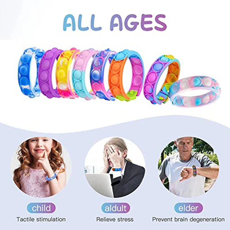 Pulseira Fidget de silicone para alívio do estresse, brinquedos sensoriais, pulseira arco-íris, favores de festa para crianças e adultos, 10 PCs, 20 PCs, 50PCs