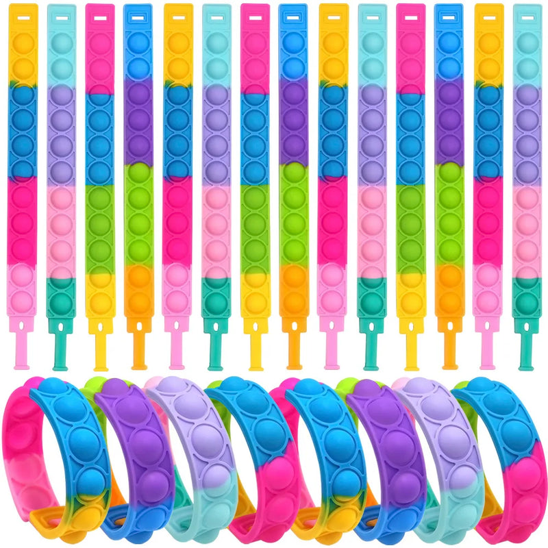 Pulseira Fidget de silicone para alívio do estresse, brinquedos sensoriais, pulseira arco-íris, favores de festa para crianças e adultos, 10 PCs, 20 PCs, 50PCs