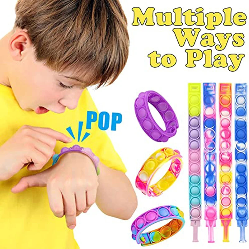 Pulseira Fidget de silicone para alívio do estresse, brinquedos sensoriais, pulseira arco-íris, favores de festa para crianças e adultos, 10 PCs, 20 PCs, 50PCs
