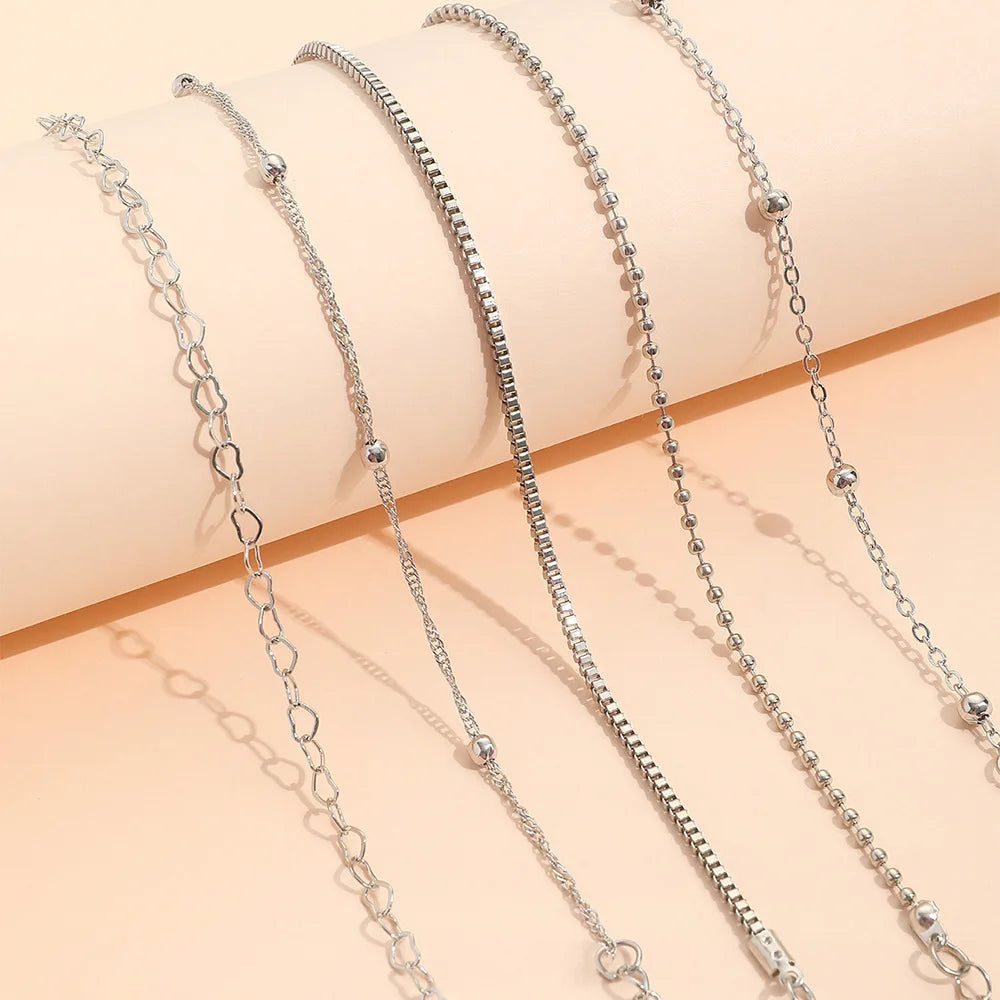 Pulseira Interlocking Corações para Mulheres, Cor Prata, Pulseira Retro, Joalheria Fina, Presente Festa de Casamento, Moda, Novo, 5 peças por conjunto
