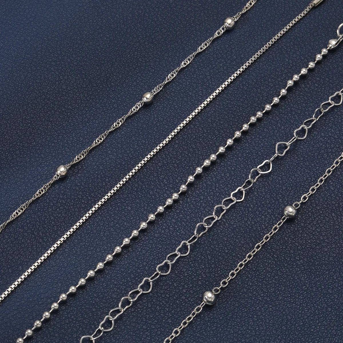 Pulseira Interlocking Corações para Mulheres, Cor Prata, Pulseira Retro, Joalheria Fina, Presente Festa de Casamento, Moda, Novo, 5 peças por conjunto