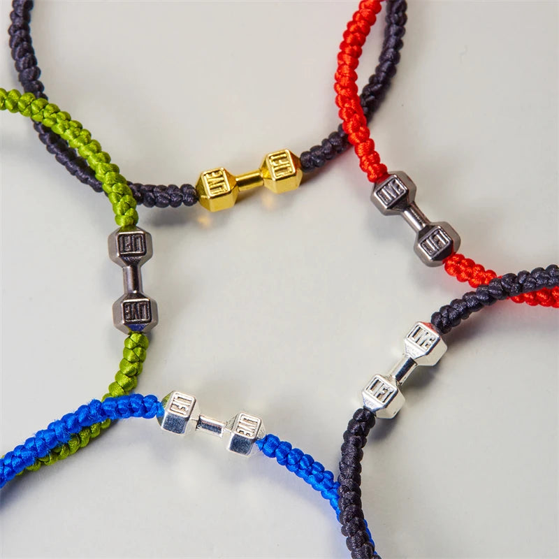 Adjustable Dumbbell Bracelet for Men and Women, Handmade Bracelet, Gold and Silver, Fitness and Energy Jewelry 