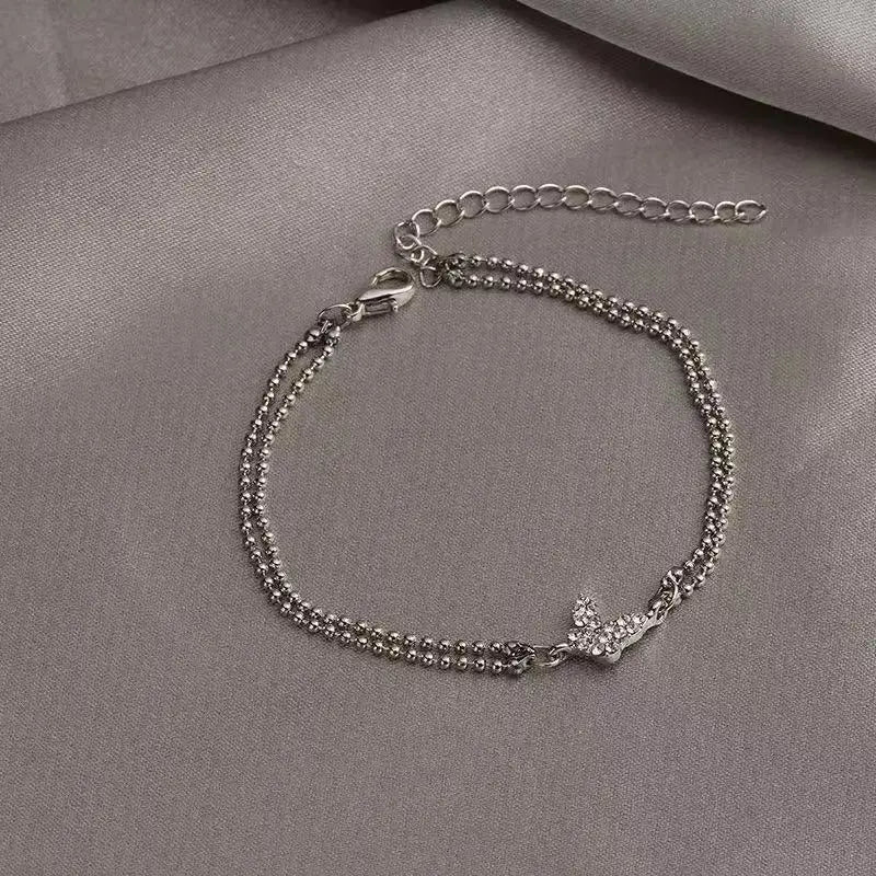 2023 Shiny Zircon Butterfly Bracelet For Women Anti-allergic Silver Color Chain Bling Bracelet With Stamp Sweet Gift 