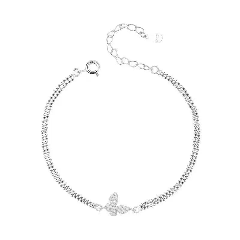 2023 Shiny Zircon Butterfly Bracelet For Women Anti-allergic Silver Color Chain Bling Bracelet With Stamp Sweet Gift 