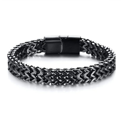 Pulseira clássica versátil de corrente prateada masculina de aço inoxidável com fivela magnética de metal