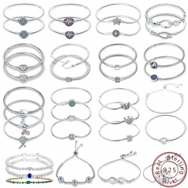 Original 925 Silver Bracelet Snake Chain 17-20 Evil Eye Heart Star Zircon For Charms Beads Pendant Anniversary Jewelry Making Gifts 