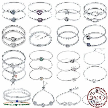Original 925 Silver Bracelet Snake Chain 17-20 Evil Eye Heart Star Zircon For Charms Beads Pendant Anniversary Jewelry Making Gifts 