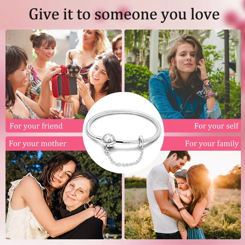 Original 925 Silver Bracelet Snake Chain 17-20 Evil Eye Heart Star Zircon For Charms Beads Pendant Anniversary Jewelry Making Gifts 