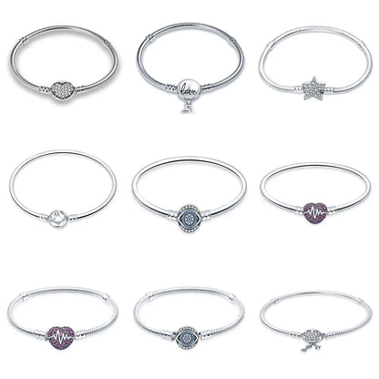 Original 925 Silver Bracelet Snake Chain 17-20 Evil Eye Heart Star Zircon For Charms Beads Pendant Anniversary Jewelry Making Gifts 