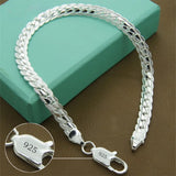 925 Sterling Silver Bracelet for Men Women Flat Side Chain Lobster Clasp Wedding Party Engagement Jewelry 5mm 20cm 