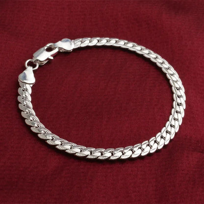 Pulsera de plata de ley 925 para hombre y mujer, cadena plana con cierre de langosta, ideal para bodas, fiestas y compromisos, 5 mm y 20 cm. 