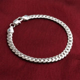 925 Sterling Silver Bracelet for Men Women Flat Side Chain Lobster Clasp Wedding Party Engagement Jewelry 5mm 20cm 