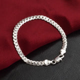 925 Sterling Silver Bracelet for Men Women Flat Side Chain Lobster Clasp Wedding Party Engagement Jewelry 5mm 20cm 