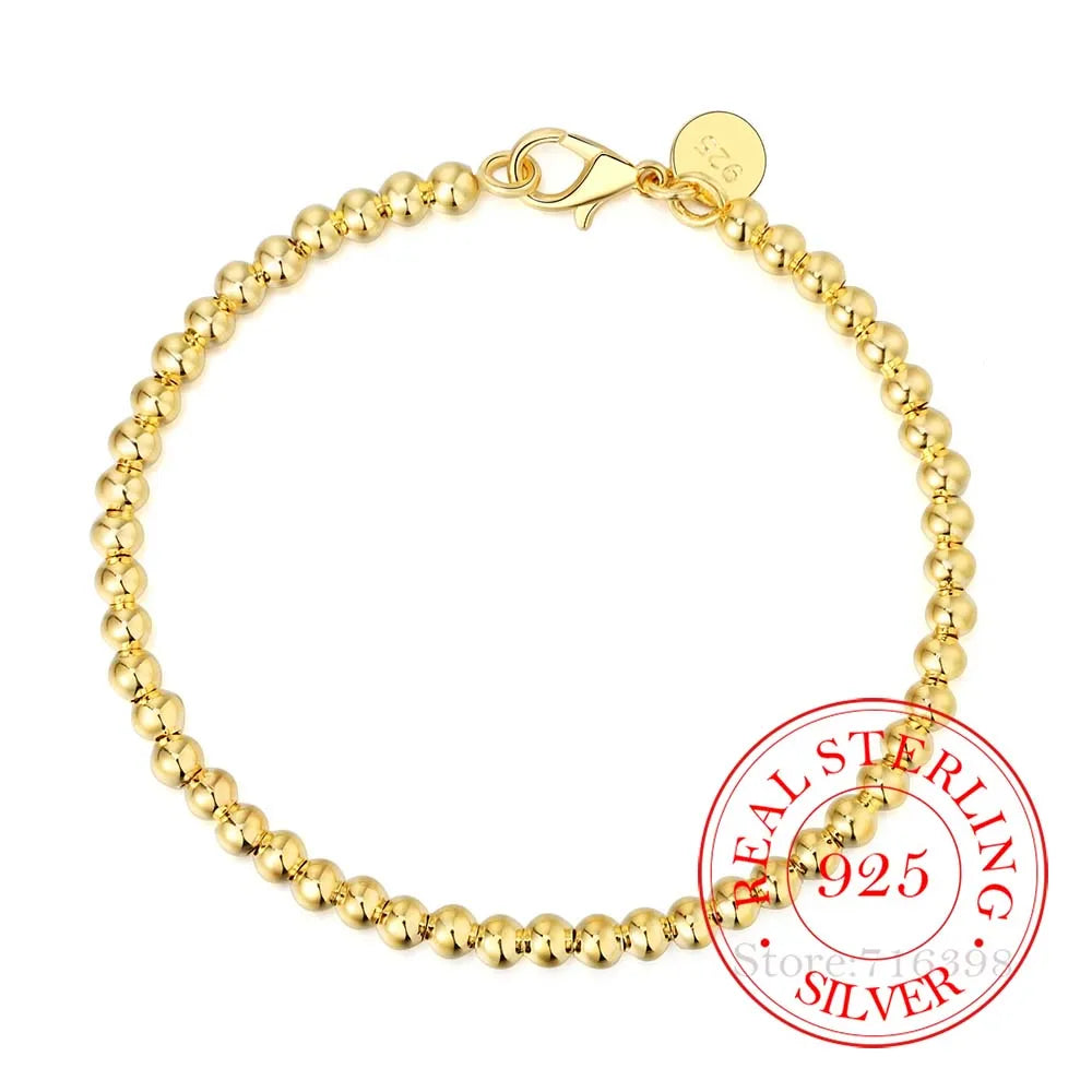 Pulsera para hombre y mujer 100% plata de ley 925, pulsera clásica de cadena redonda de 4 mm, 
