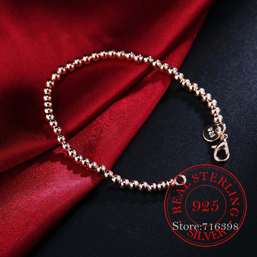 Pulsera para hombre y mujer 100% plata de ley 925, pulsera clásica de cadena redonda de 4 mm, 