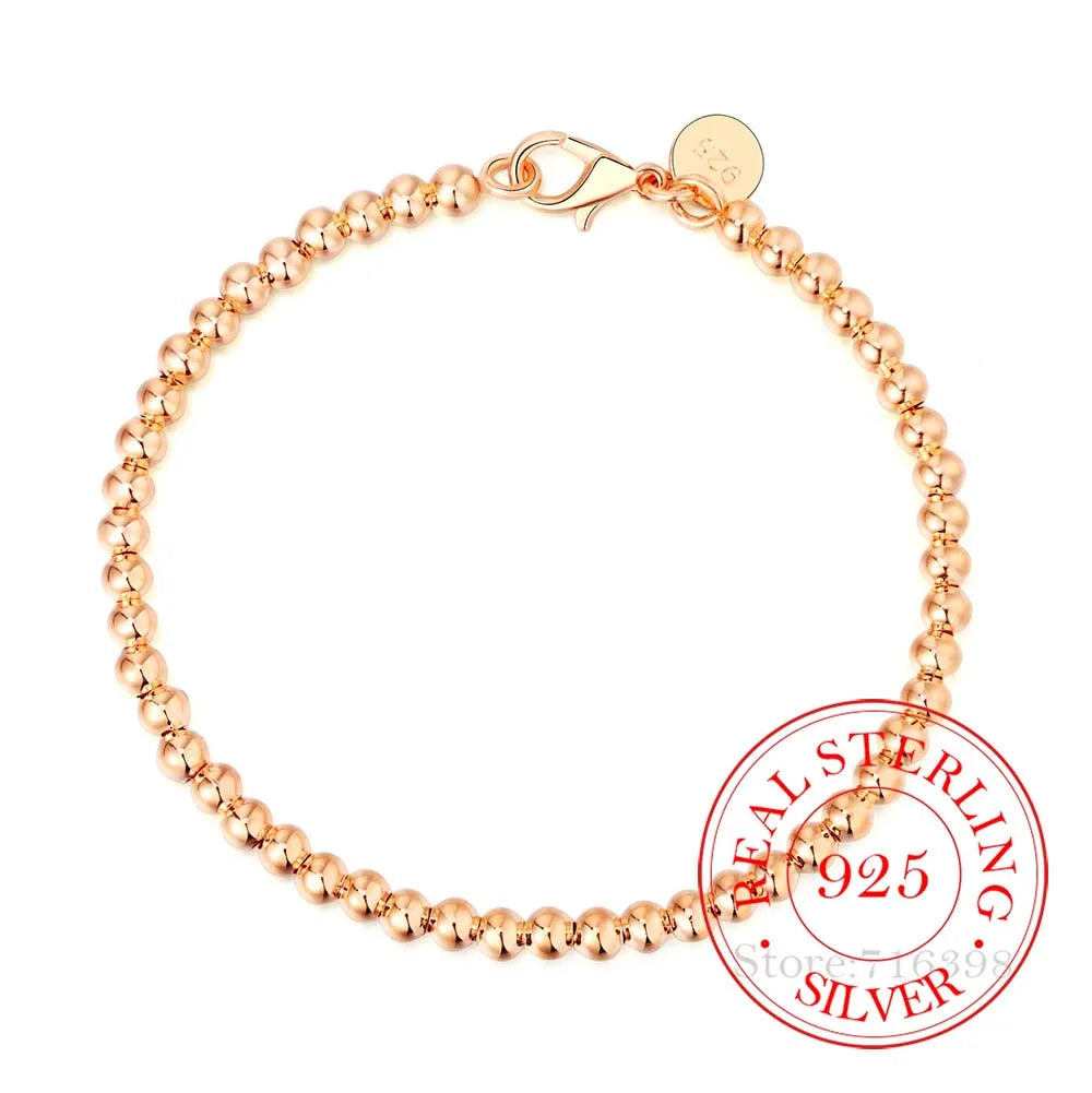 Pulsera para hombre y mujer 100% plata de ley 925, pulsera clásica de cadena redonda de 4 mm, 