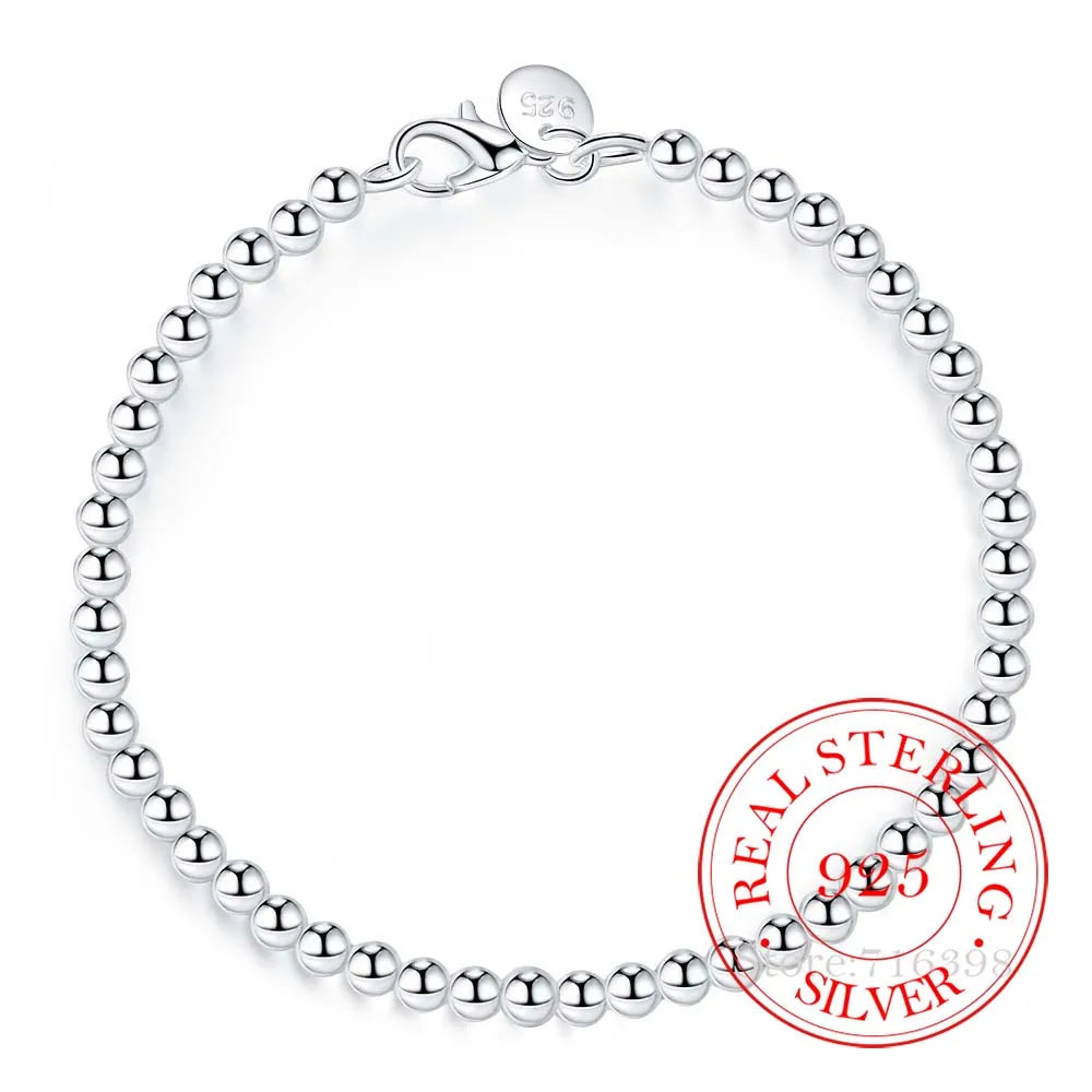 Pulsera para hombre y mujer 100% plata de ley 925, pulsera clásica de cadena redonda de 4 mm, 