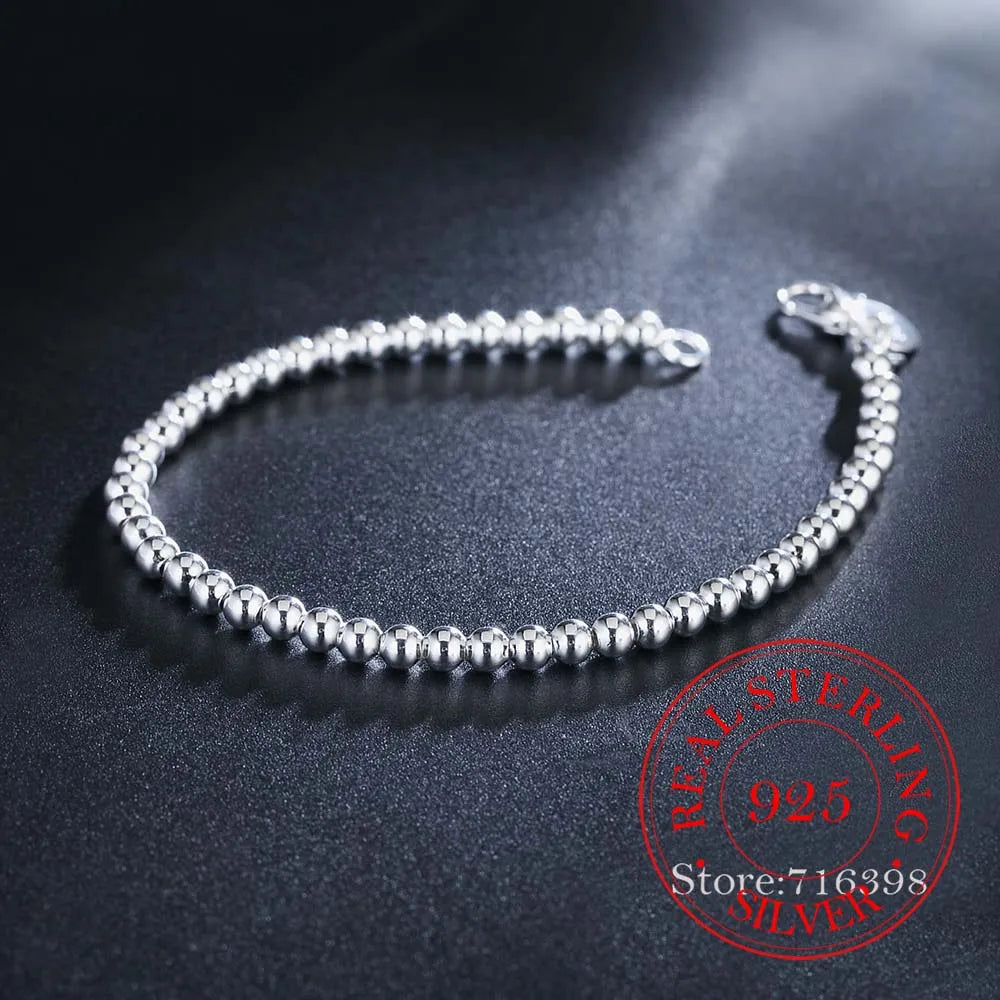 Pulsera para hombre y mujer 100% plata de ley 925, pulsera clásica de cadena redonda de 4 mm, 