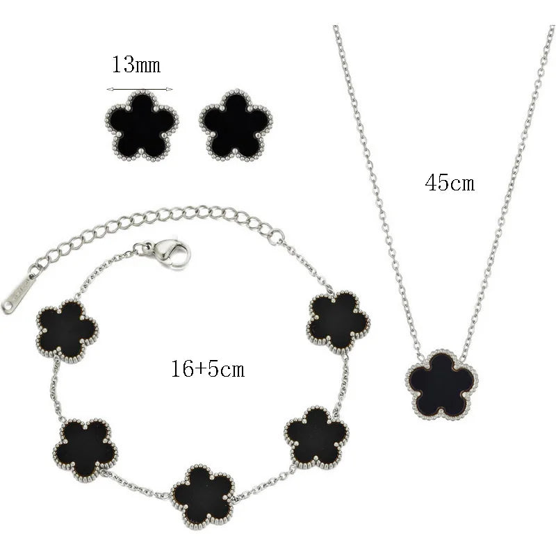 Stainless Steel Clover Bracelet for Women 14k Gold Silver Five Leaf Flower Delicate Lucky Link Bracelets Jewelry for Girls 