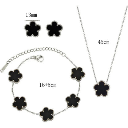 Pulseira trevo de aço inoxidável para mulheres, ouro 14k, prateado, flor de cinco folhas, delicadas, pulseiras Lucky Link, joias para meninas