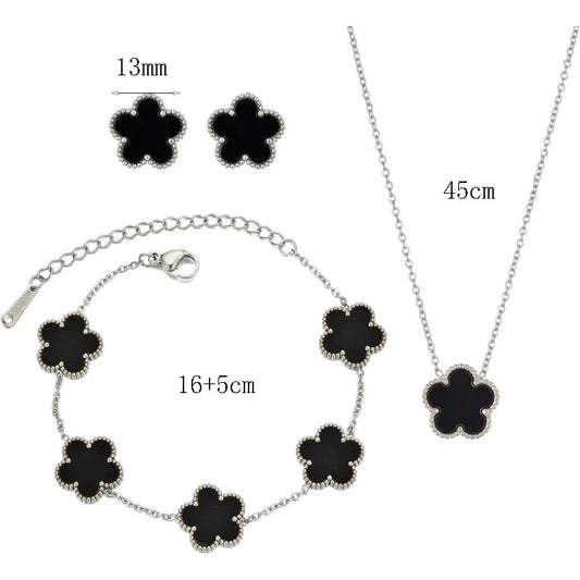 Pulsera de trébol de acero inoxidable para mujer, oro de 14 quilates, plata, flor de cinco hojas, delicadas pulseras de eslabones de la suerte, joyería para niñas 
