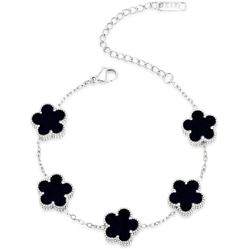 Stainless Steel Clover Bracelet for Women 14k Gold Silver Five Leaf Flower Delicate Lucky Link Bracelets Jewelry for Girls 