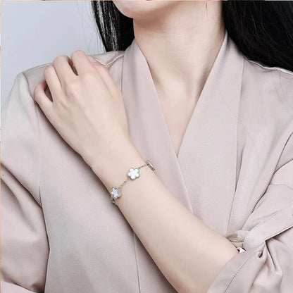 Pulseira trevo de aço inoxidável para mulheres, ouro 14k, prateado, flor de cinco folhas, delicadas, pulseiras Lucky Link, joias para meninas