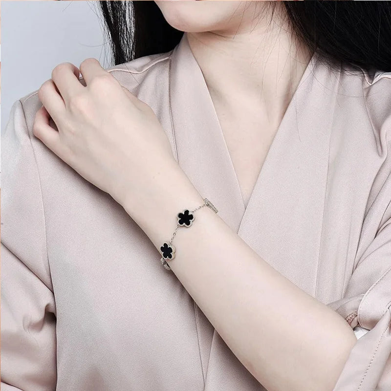 Stainless Steel Clover Bracelet for Women 14k Gold Silver Five Leaf Flower Delicate Lucky Link Bracelets Jewelry for Girls 