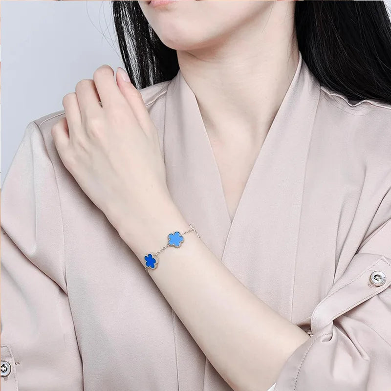 Stainless Steel Clover Bracelet for Women 14k Gold Silver Five Leaf Flower Delicate Lucky Link Bracelets Jewelry for Girls 