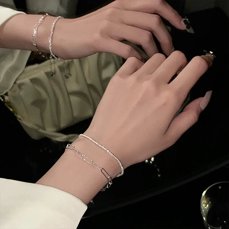 Pulseras brillantes ajustables para mujer, plata de ley 925, elegante joyería fina, regalos para bodas, moda, color nuevo 