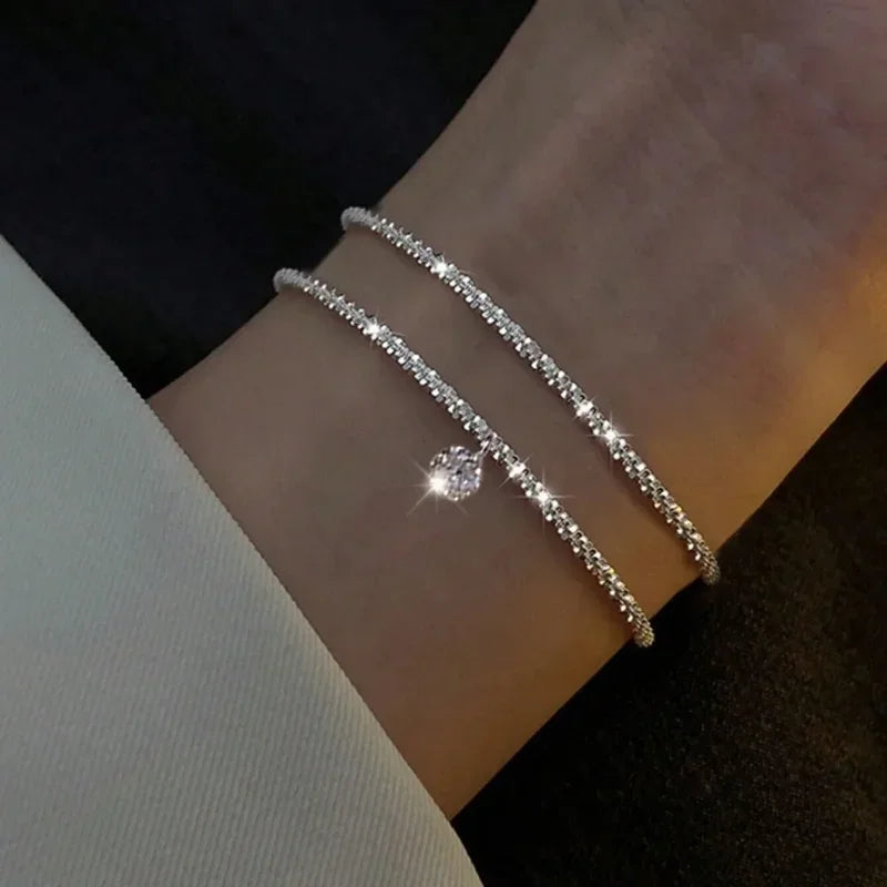 Pulseras brillantes ajustables para mujer, plata de ley 925, elegante joyería fina, regalos para bodas, moda, color nuevo 