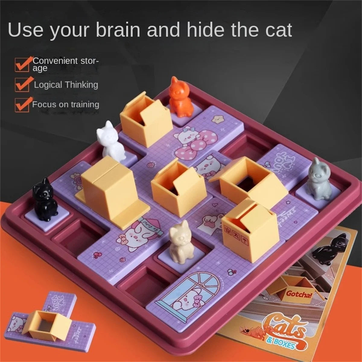 Puzzle Board Game with Hidden Cat, Express Box, Challenge, Space, Planning, Logical Thinking, Training, Desktop Toy, Kids 