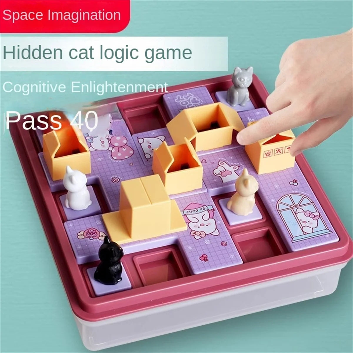 Puzzle Jogo de Tabuleiro com Gato Escondido, Express Box, Desafio, Espaço, Planejamento, Pensamento Lógico, Treinamento, Desktop Toy, Crianças