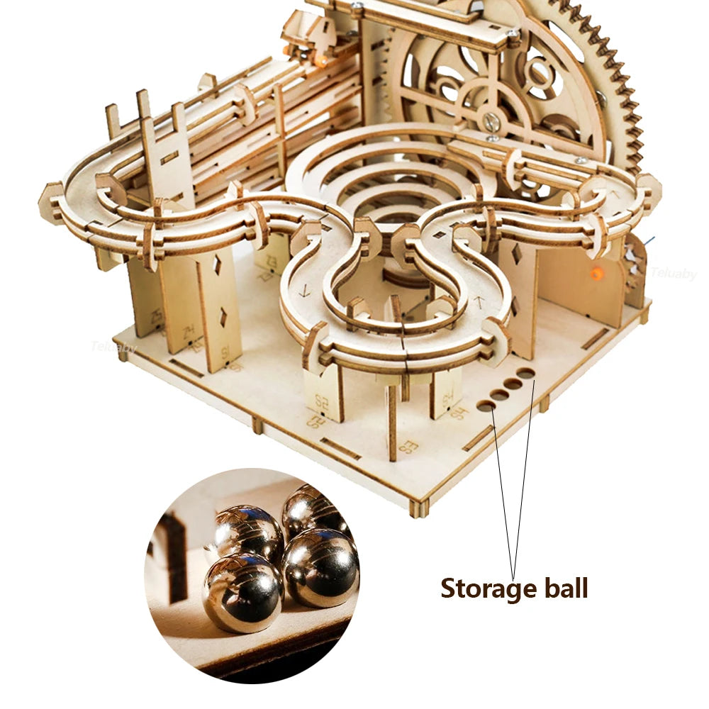 Quebra-cabeça de madeira 3d, faça você mesmo, modelo manual mecânico, kits de construção, brinquedos, conjunto de corrida de mármore com 4 bolas para adultos e crianças, presentes