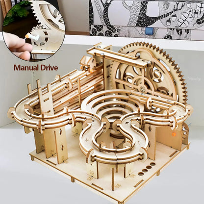 Quebra-cabeça de madeira 3d, faça você mesmo, modelo manual mecânico, kits de construção, brinquedos, conjunto de corrida de mármore com 4 bolas para adultos e crianças, presentes