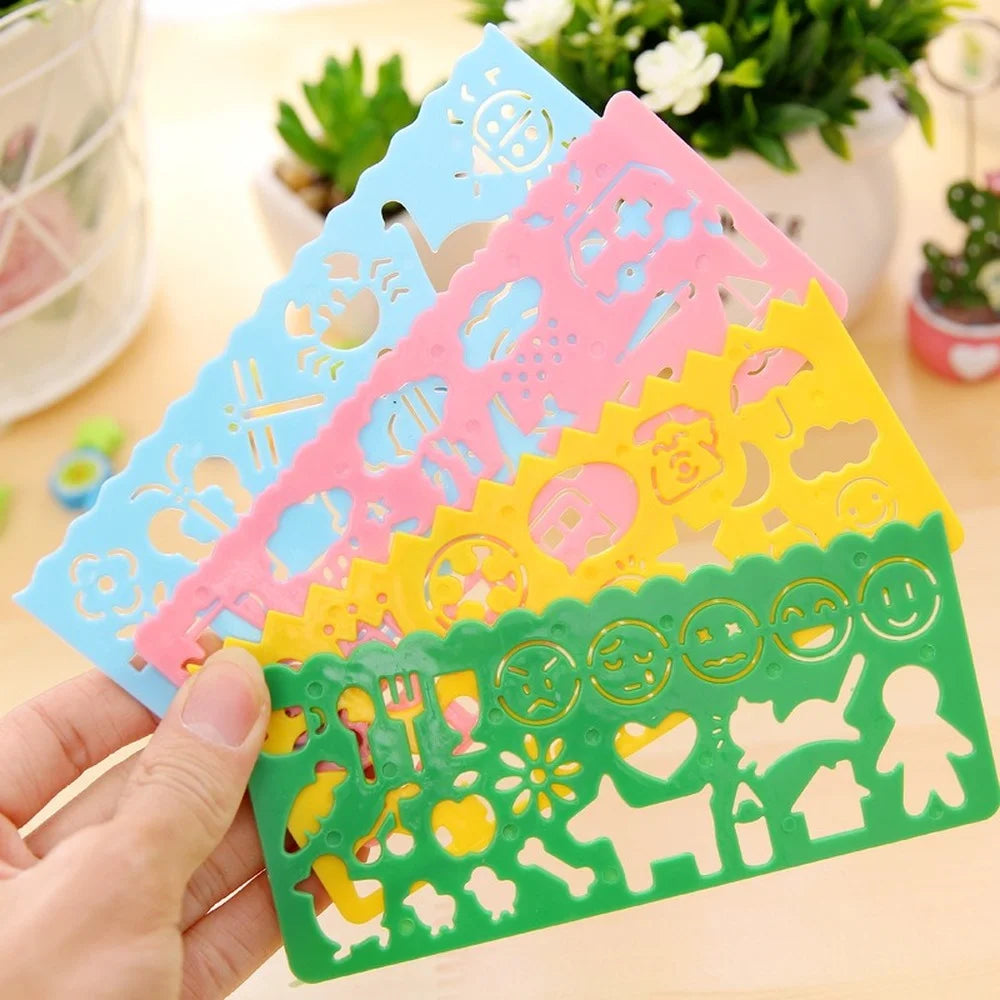 Plastic Ruler Drawing Toys for Kids, Painting Template Board, Crafts, Learning to Draw, Educational Toys, Kids Gift, 4Pcs 