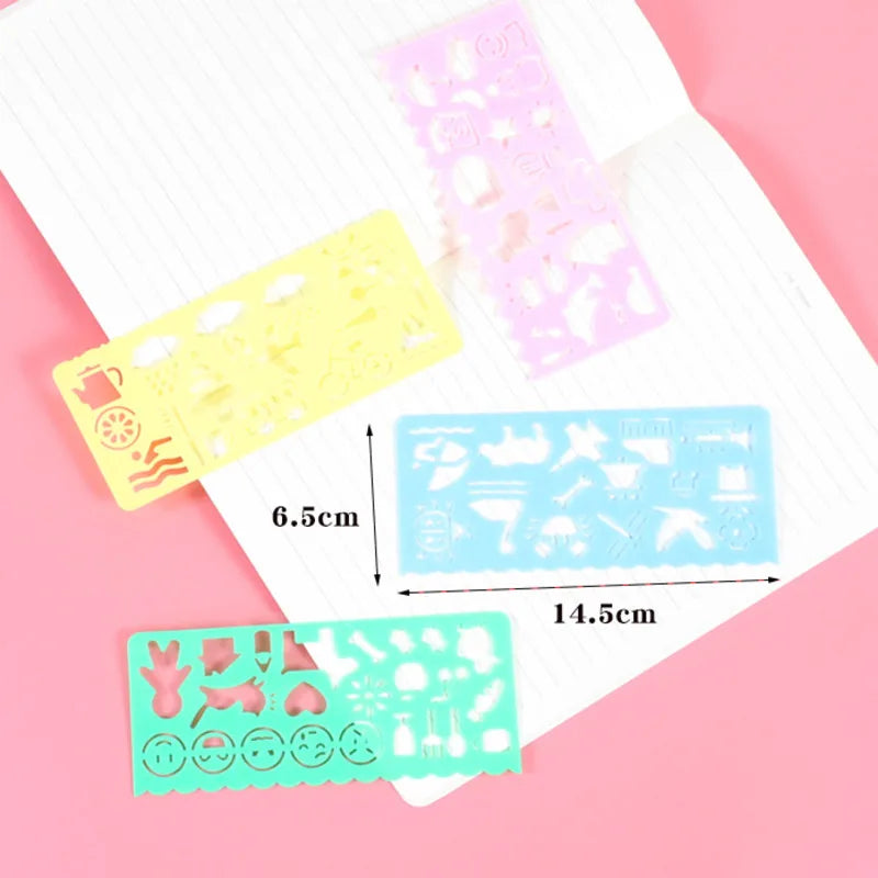 Plastic Ruler Drawing Toys for Kids, Painting Template Board, Crafts, Learning to Draw, Educational Toys, Kids Gift, 4Pcs 