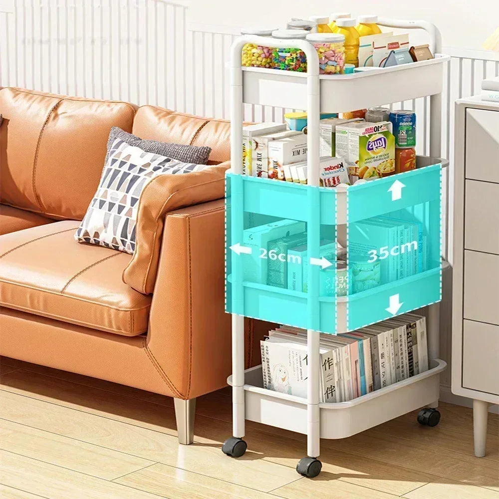 Multi-layer storage rack with wheels, small trolley, home storage, floor to floor, kitchen, bedroom, bathroom 