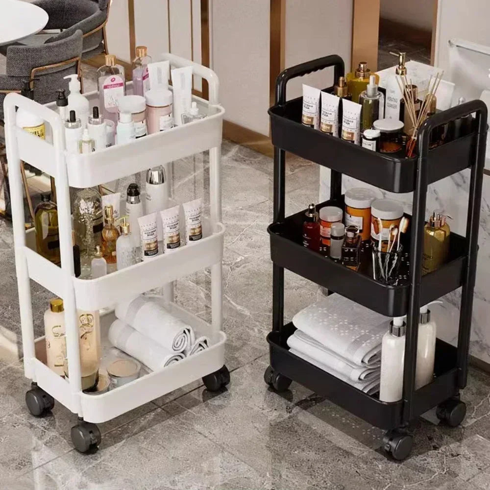 Multi-layer storage rack with wheels, small trolley, home storage, floor to floor, kitchen, bedroom, bathroom 