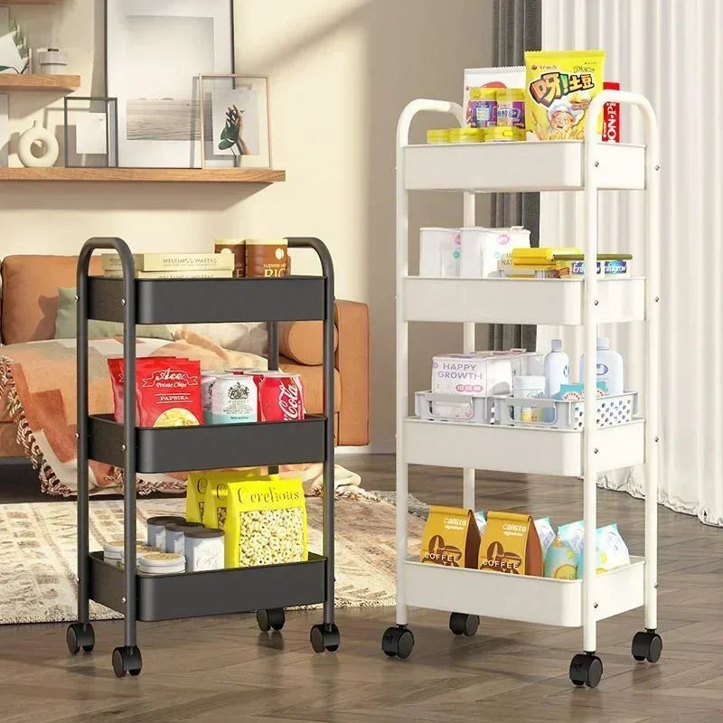 Multi-layer storage rack with wheels, small trolley, home storage, floor to floor, kitchen, bedroom, bathroom 