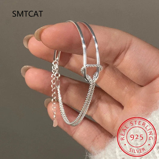 Pulsera de cadena asimétrica de doble capa de plata esterlina 925 auténtica para mujer, joyería fina de hip hop, accesorios minimalistas. 